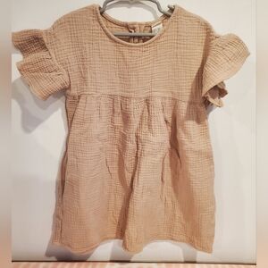 H&M Tan Cotton Ruffle-Sleeve Girls' Dress